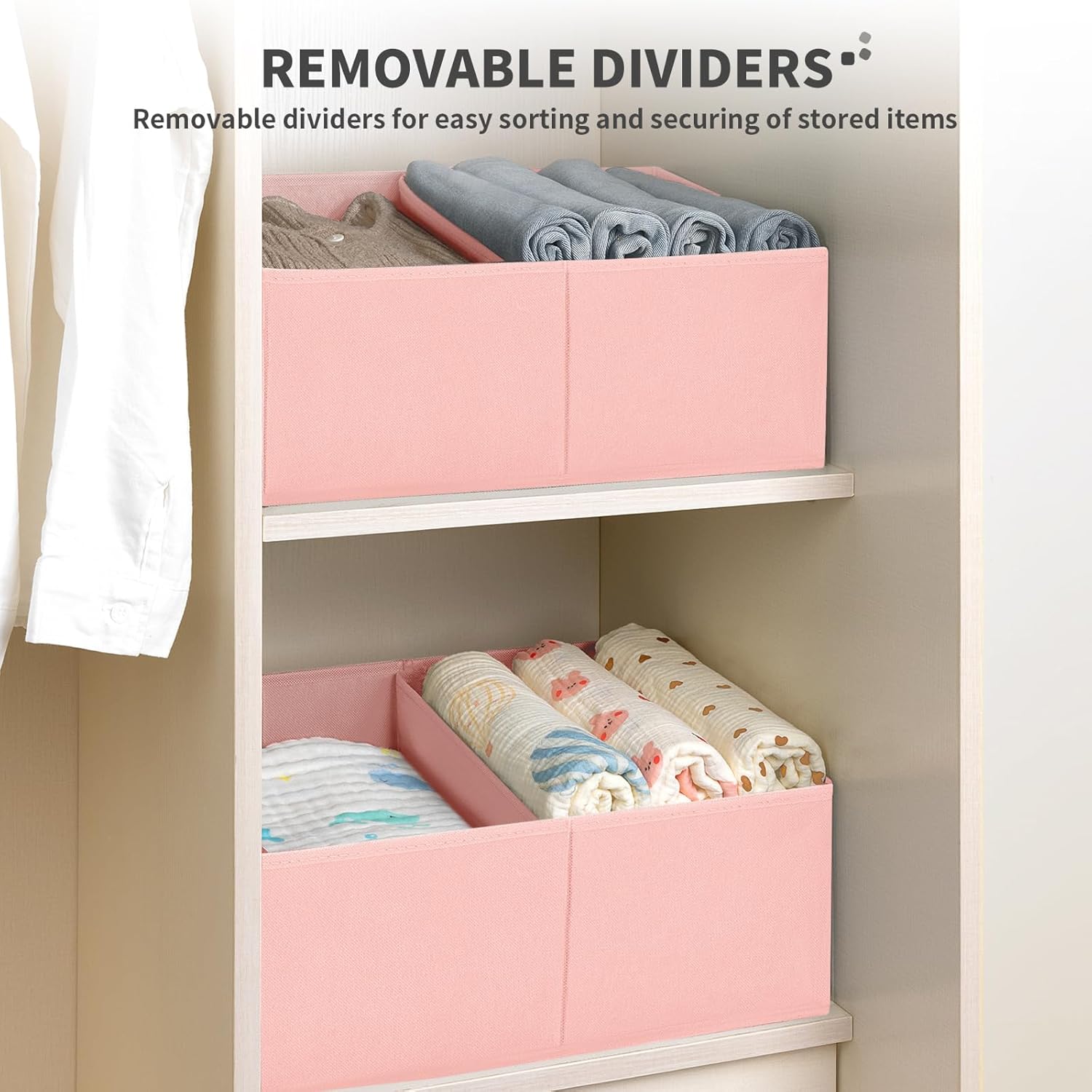 DIMJ Large Closet Shelf Organizer Bins 8 Packs with Handles and Divider, Fabric Trapezoid Storage