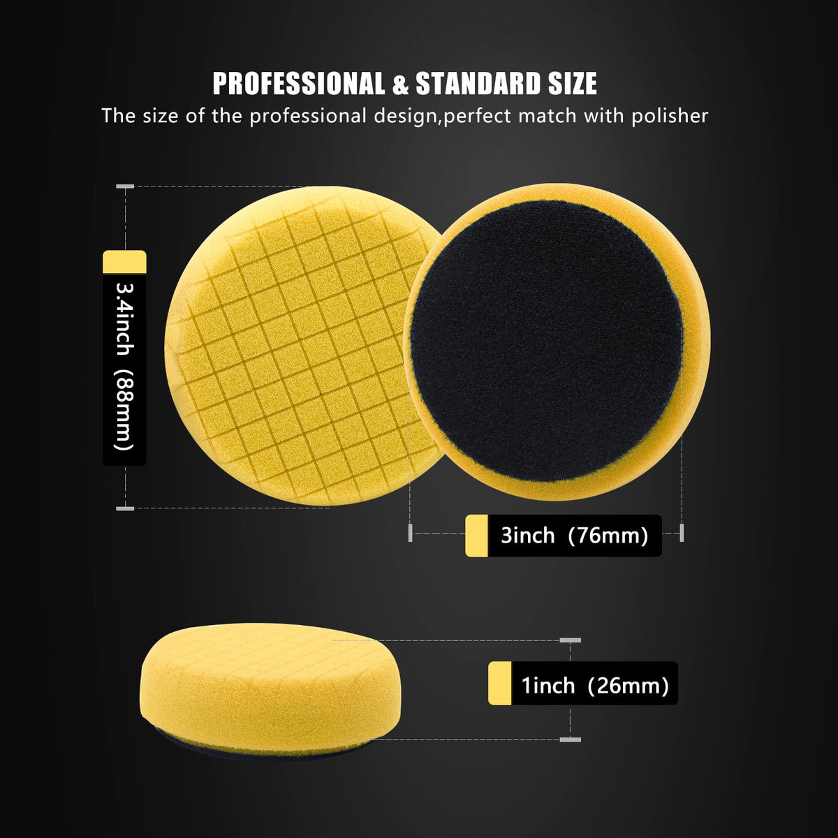 Yellow Medium Cut Pad, Buffing Polishing Pads, SPTA 1Pc 3.5 Inch Face for 3 Inch 80mm Backing Plate