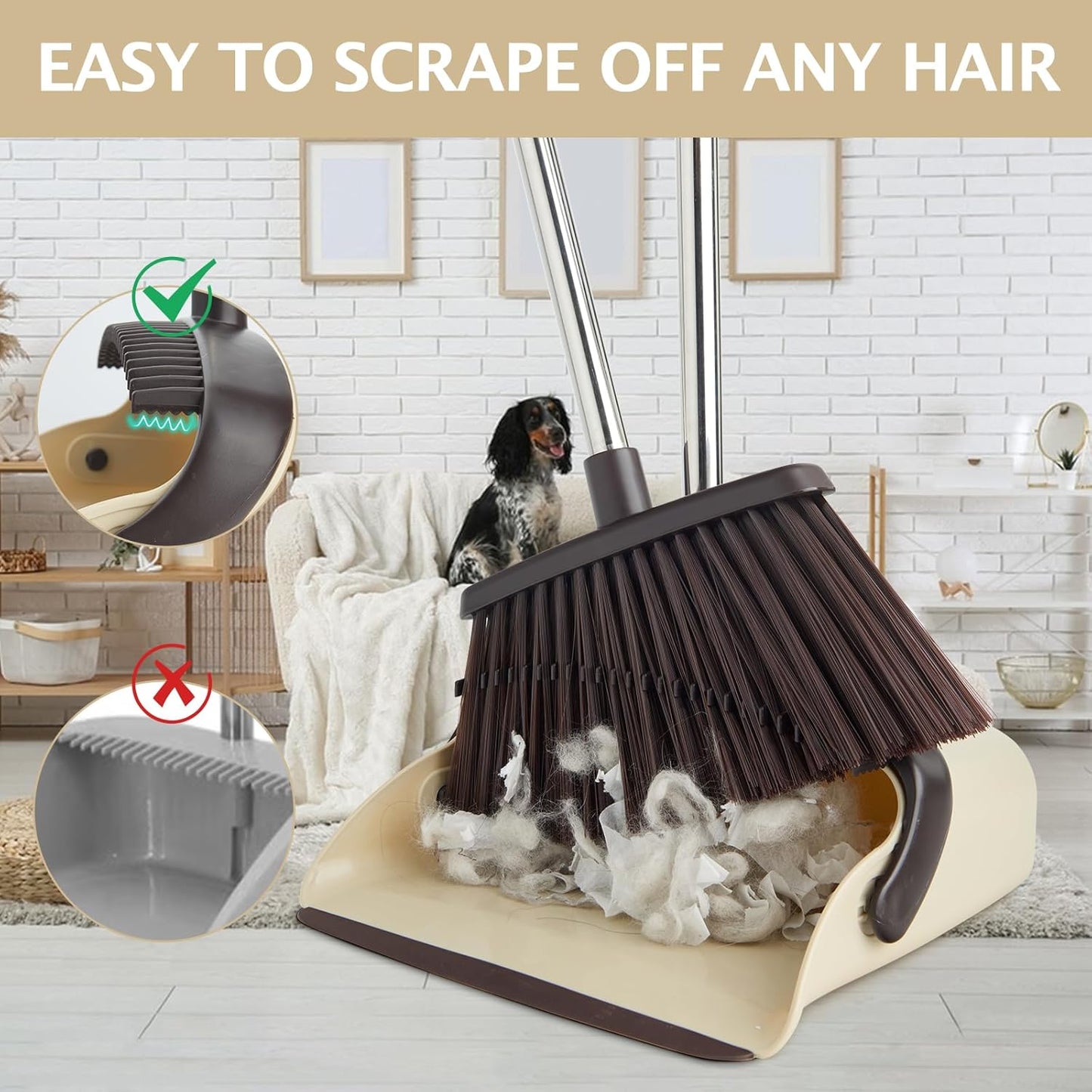 Broom and Dustpan Set with Long Handle, Heavy Dust Broom and Dustpan Combo for Home，Kitchen