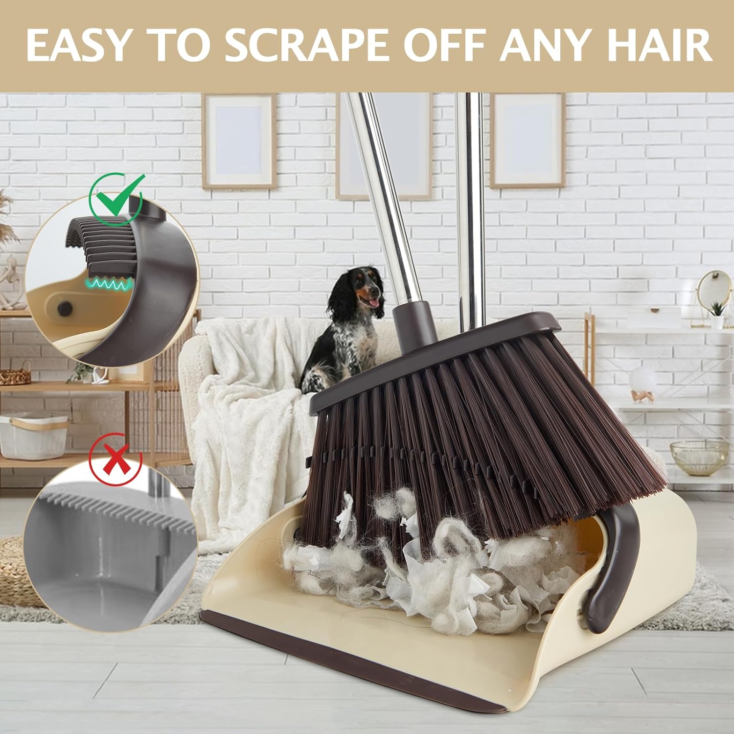 Broom and Dustpan Set with Long Handle, Heavy Dust Broom and Dustpan Combo for Home，Kitchen