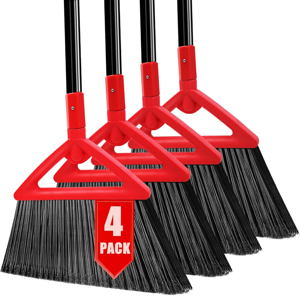 Heavy Duty Broom of Outdoor and Indoor, 4 Packs Upgraded Commercial Angle Brooms, Perfect Red Broom