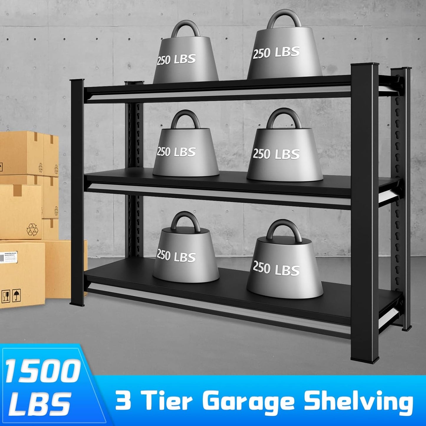 40" W Garage Shelving Heavy Duty，1500LBS Loads Adjustable Garage Storage Shelves,3-Tier Metal