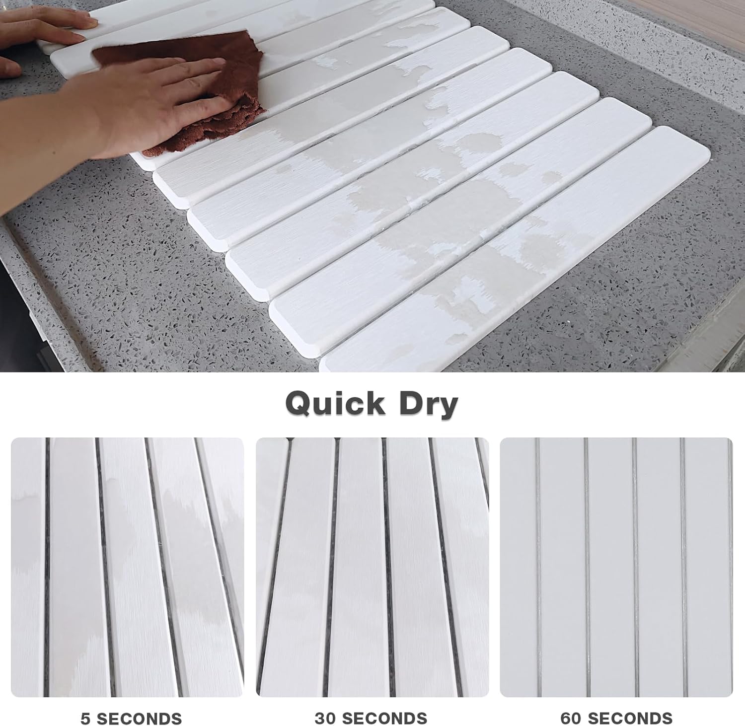 Diatomaceous Earth Stone Dish Drying Mat for Kitchen Counter – 24”x16”, Non-Slip Quick-Dry Surface
