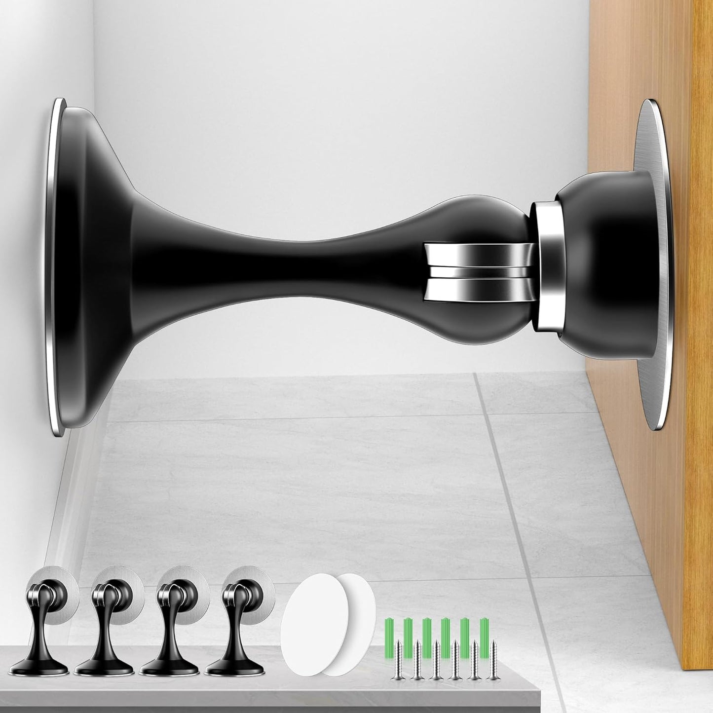 Crosize Magnetic Door Stoppers 4 Pack, Stainless Steel Door Catch for Wall and Floor Mounting, Door