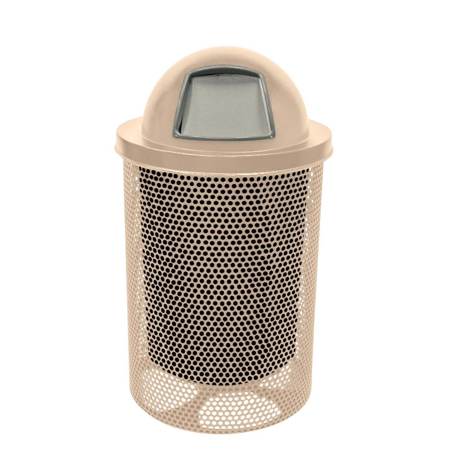 COATEDOUTDOORFURNITURE RDT-P-TAN Heavy Duty Round Trash Receptacle with Dome Top, Liner Included