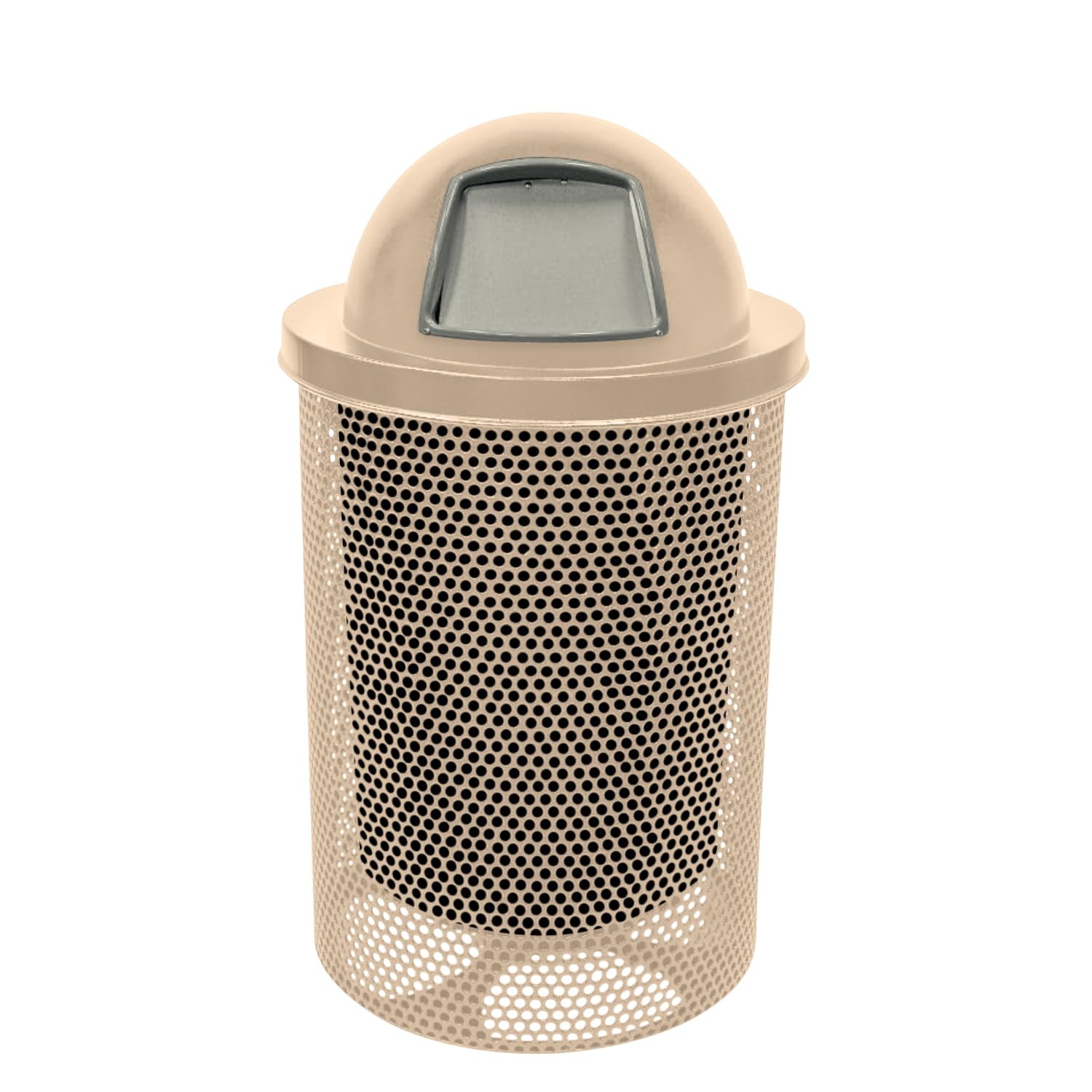 COATEDOUTDOORFURNITURE RDT-P-TAN Heavy Duty Round Trash Receptacle with Dome Top, Liner Included