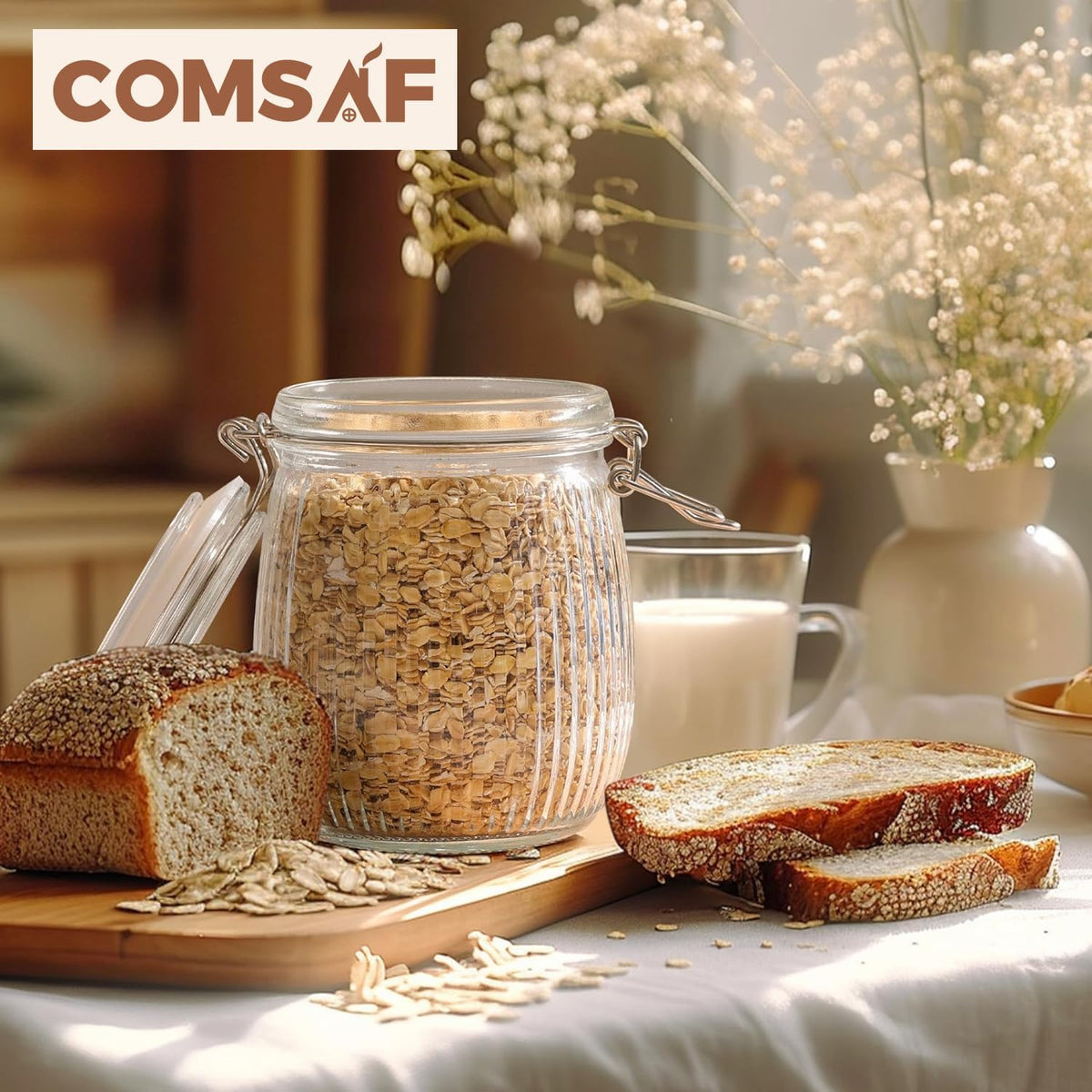 ComSaf Airtight Glass jar with lid 26oz Set of 6, Glass Storage Containers with Lids, Glass