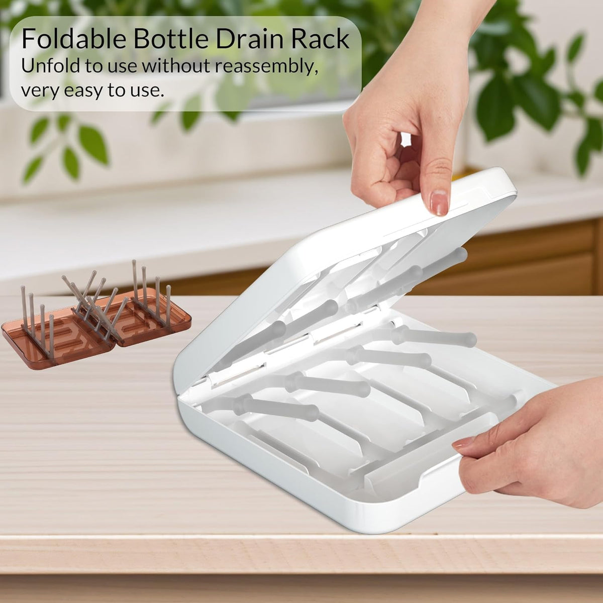 Travel Bottle Drying Rack Space Saving,Foldable Bottle Drain Rack with 16 Ribs,Portable Baby Bottle