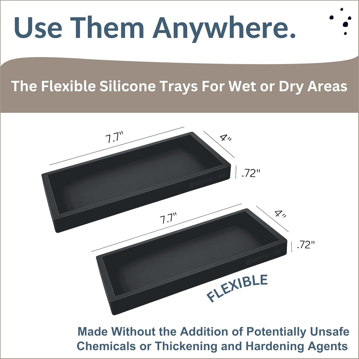 Countertop and Vanity Tray - 2 PC Small 7.7" Silicone Bathroom Trays, Kitchen Soap Tray, Dish