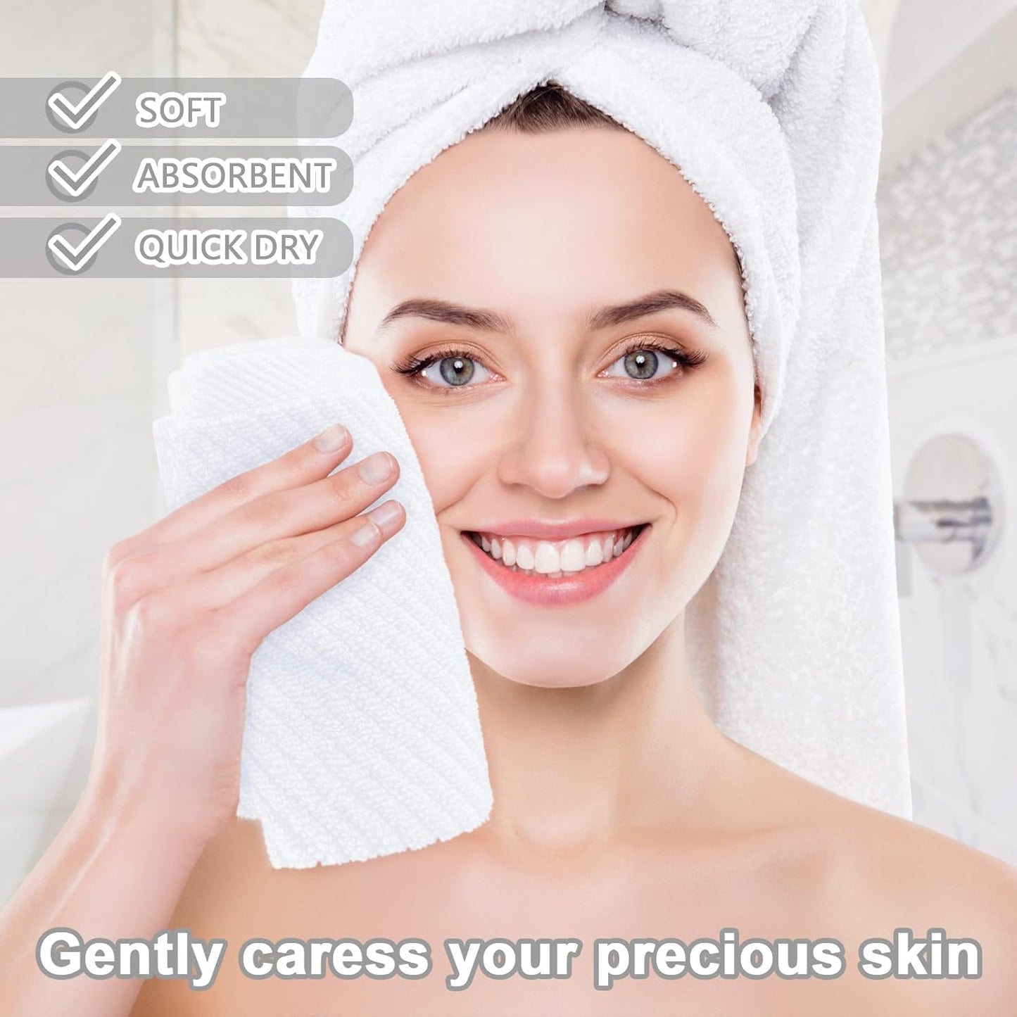 White Washcloths for Bathroom (6PC, 13"x13") - Cotton | Quick Dry | Lightweight | Thick | Soft |