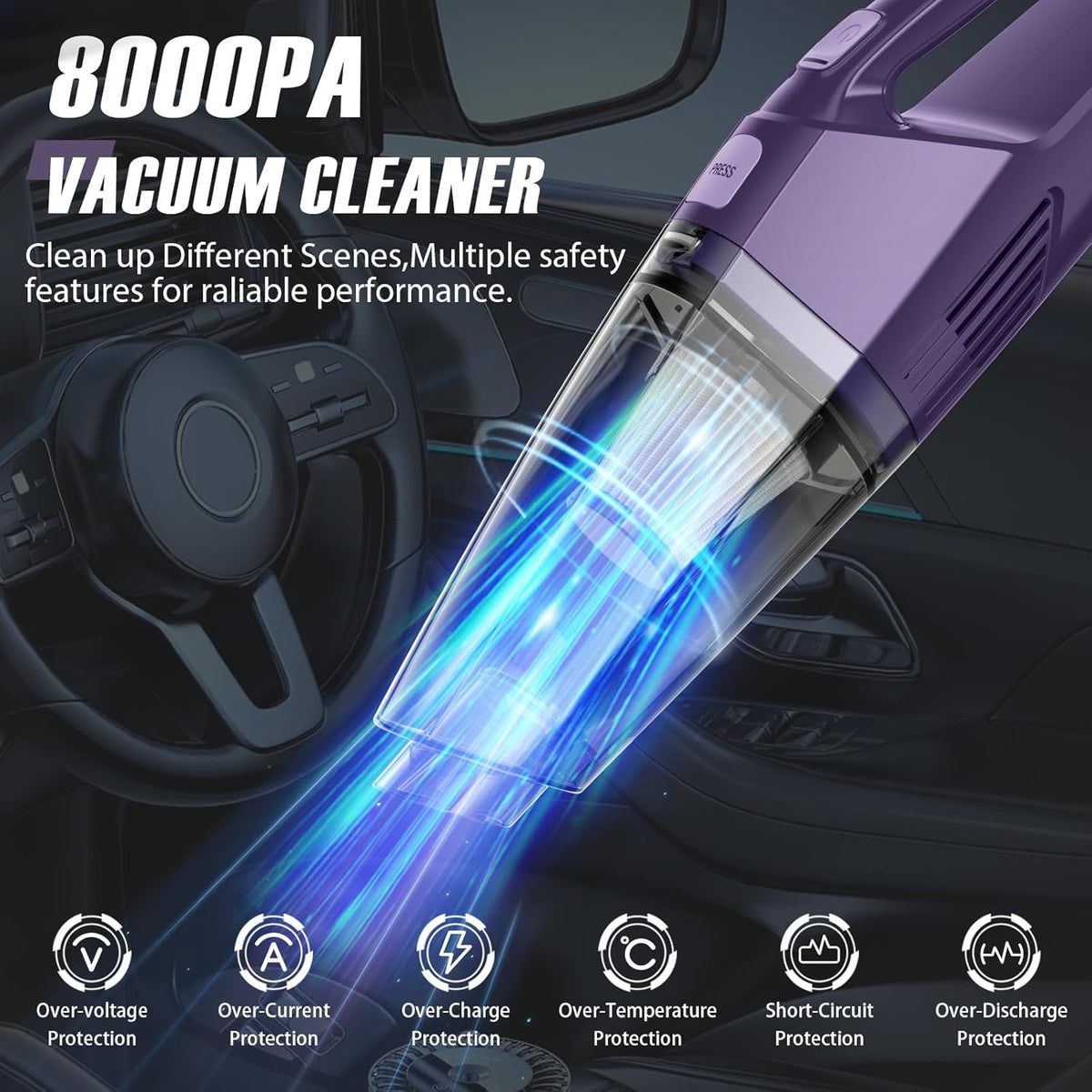 Handheld Vacuum Cordless – Car Vac Portable with 8KPA & Multi Accessories & Low Noise, Lightweight