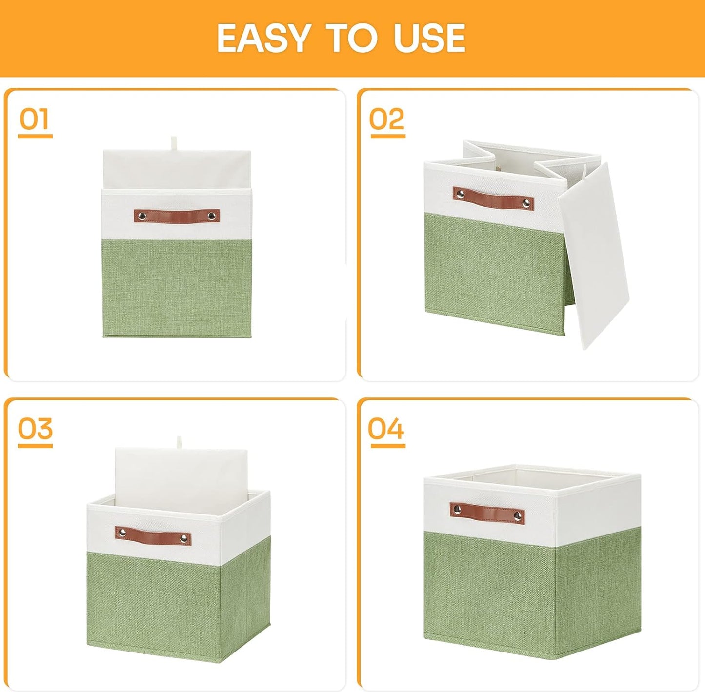 DULLEMELO 11x11 Cube Fabric Organizer Storage Bins for Shelf, Toy Square Green Bins, Kids Clothes