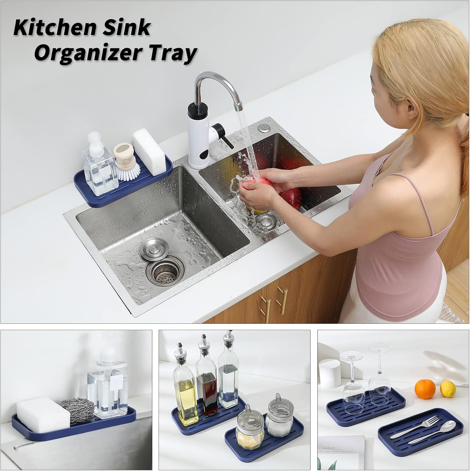 Silicone Kitchen Sink Organizer Tray for Multiple Usage,Eco-Friendly Sponges Holder for Kitchen