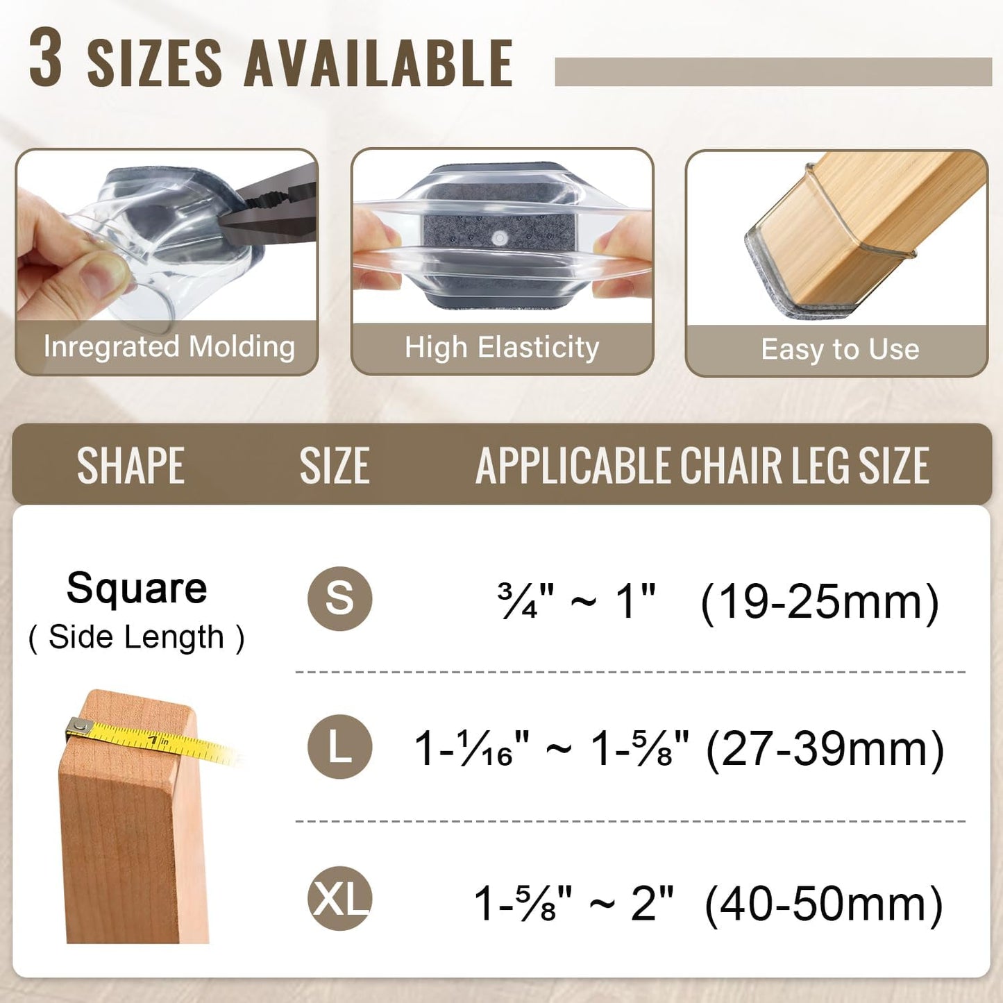 BUMACO Chair Leg Floor Protectors Square Chair Leg Protectors for Hardwood Floors Silicone Pads