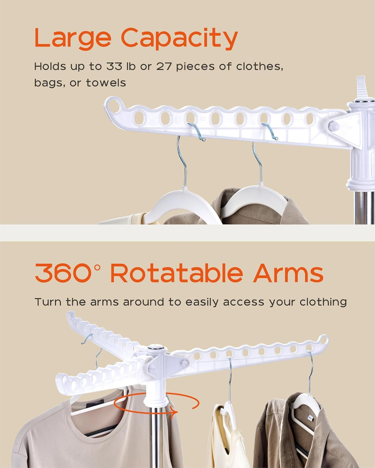 Clothes Drying Rack Foldable, 59 inch Tripod Laundry Drying Rack Indoor with Rotating Clothes Rail