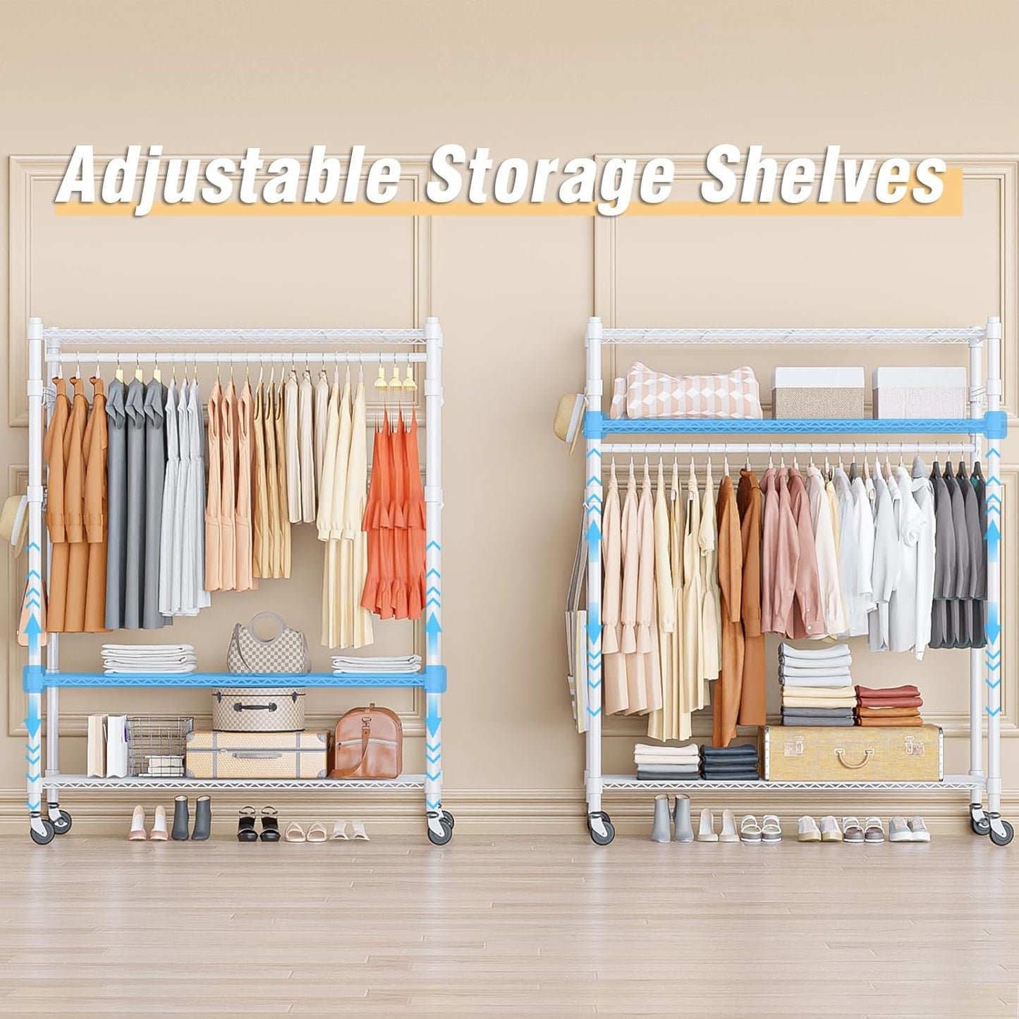 Homdox 3 Tier Garment Rack with Wheels, Portable Closets for Hanging Clothes Heavy Duty, Closet