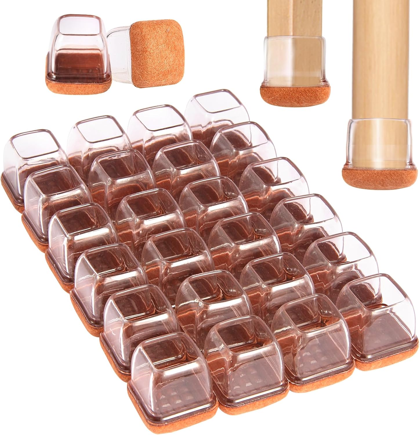 Square Chair Leg Floor Protectors Large 24Pcs,Silicone Chair Leg Protectors for Hardwood