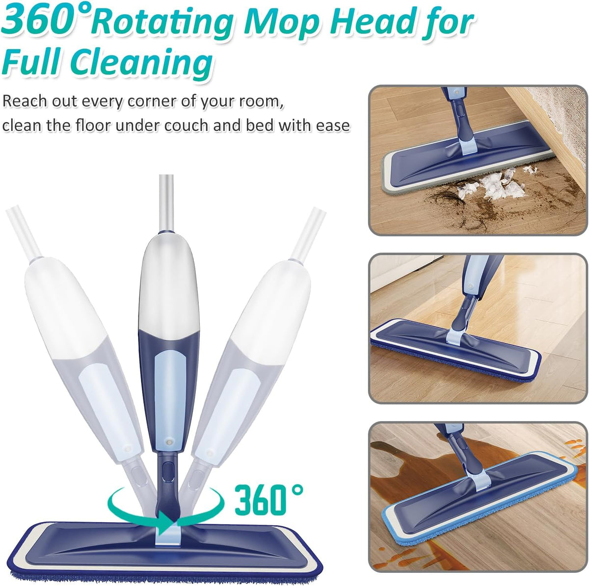 Spray Mops for Floor Cleaning, TRAV-ROUND Microfiber Wood Floor Mop with 3 Reusable Washable Pads