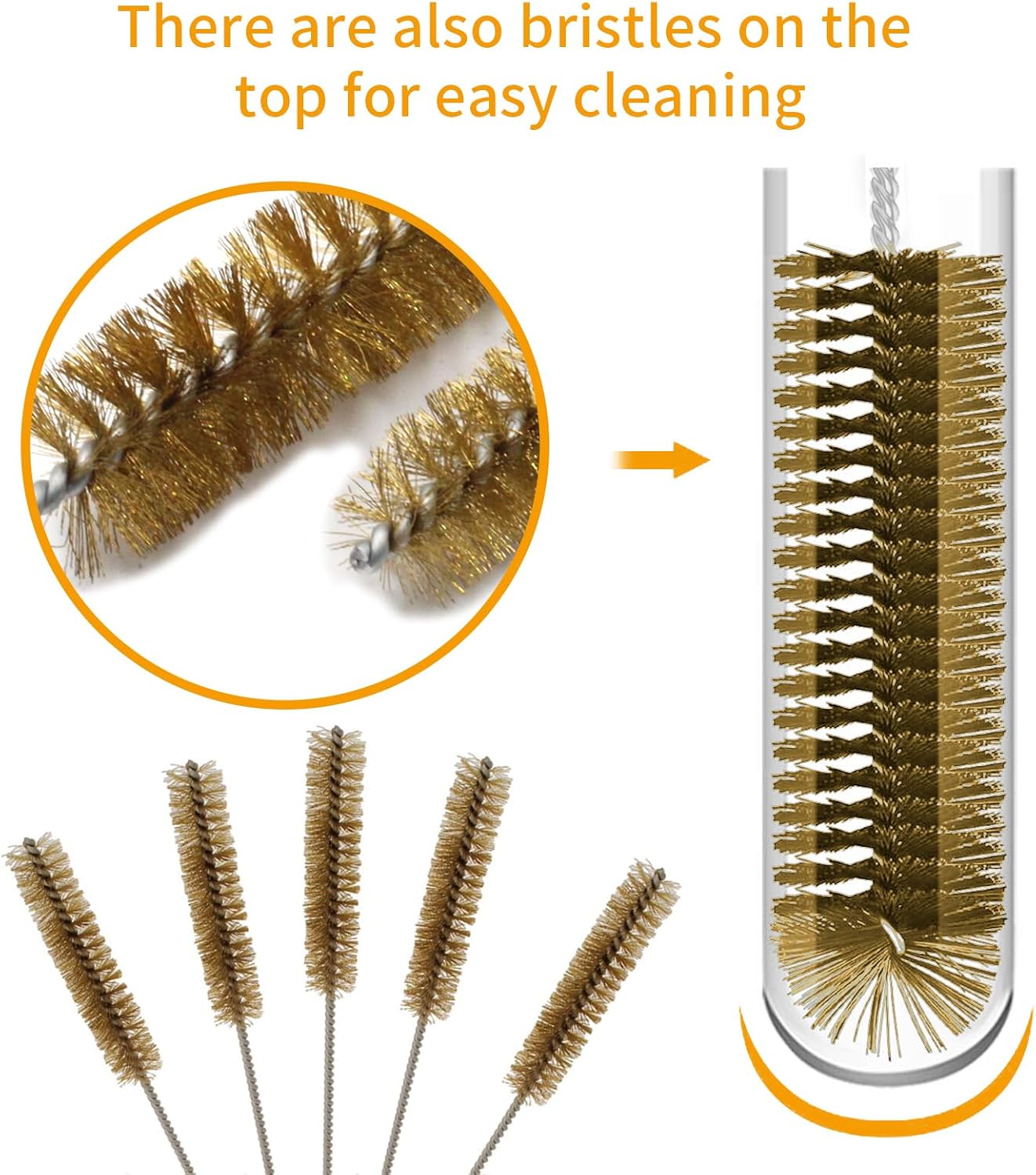 7pcs Brass Wire Tube Brushes Bottle Brush Set,11Inch Long Wire Brushes for Cleaning,Wire Pipe