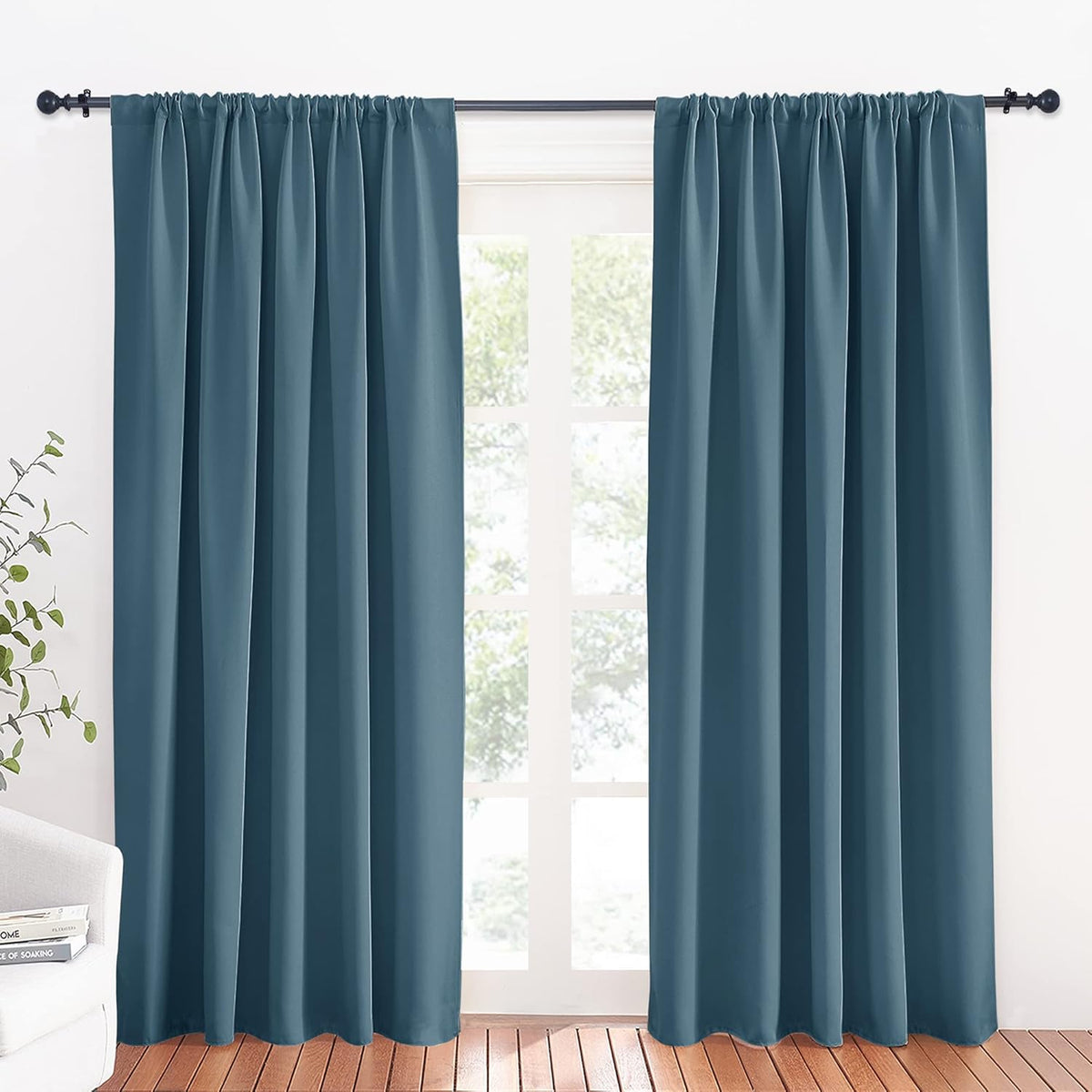 RYB HOME Blue Blackout Curtains for Living Room Thick & Durable Privacy Window Curtains Room