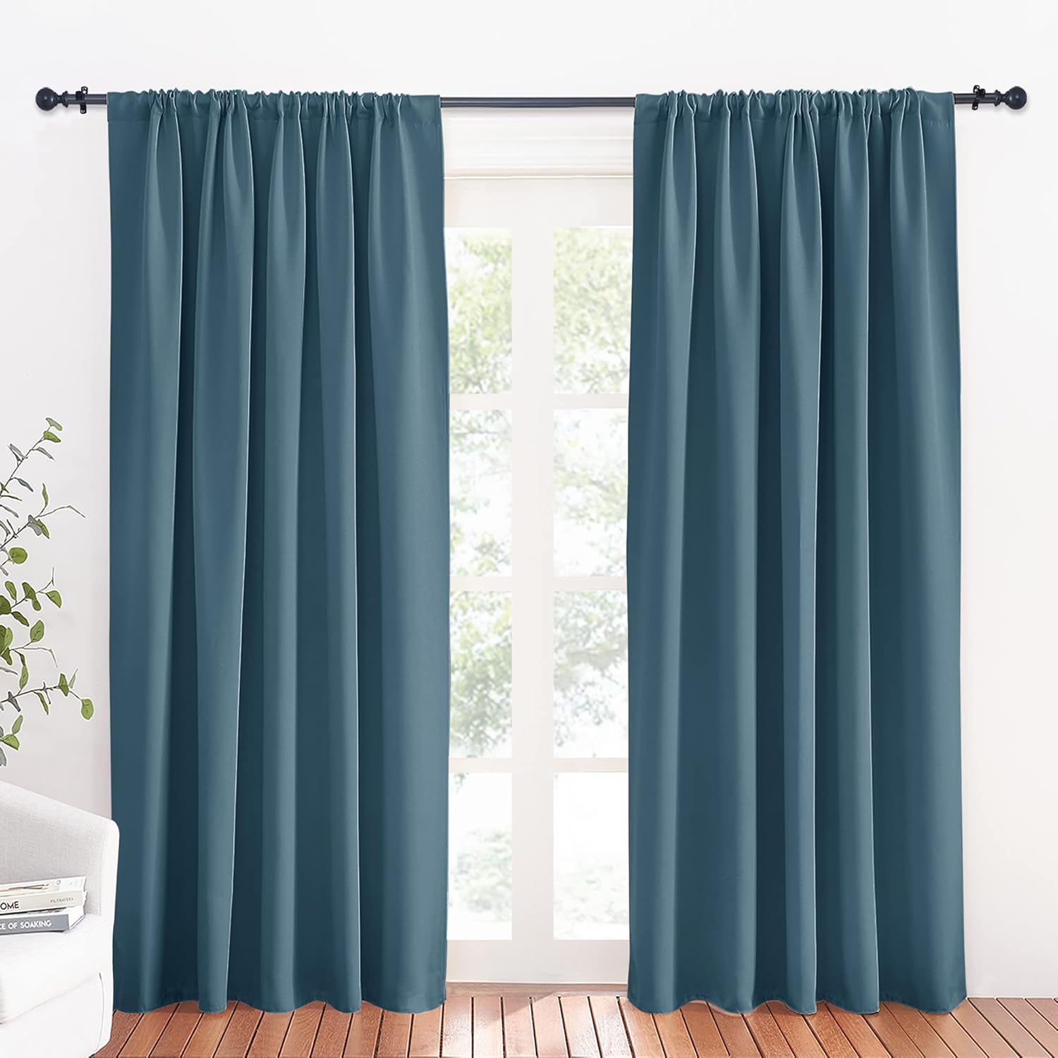 RYB HOME Blue Blackout Curtains for Living Room Thick & Durable Privacy Window Curtains Room