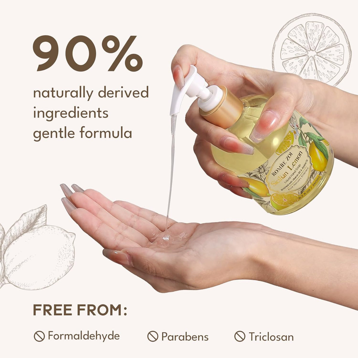 ROMIIE ZOI Lemon Scent Liquid Hand Soap Refills - Natural, Gentle & Moisturizing Formula - Family