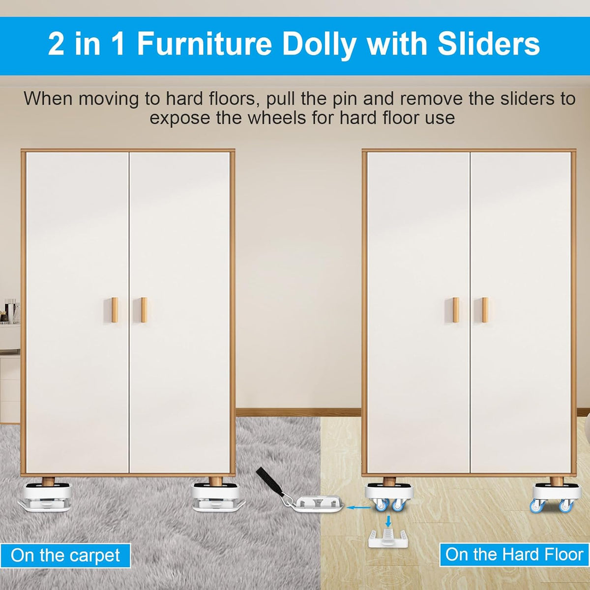 New Upgraded Furniture Sliders for Hard Floors & Carpets, 2-in-1 Furniture Movers with Wheels