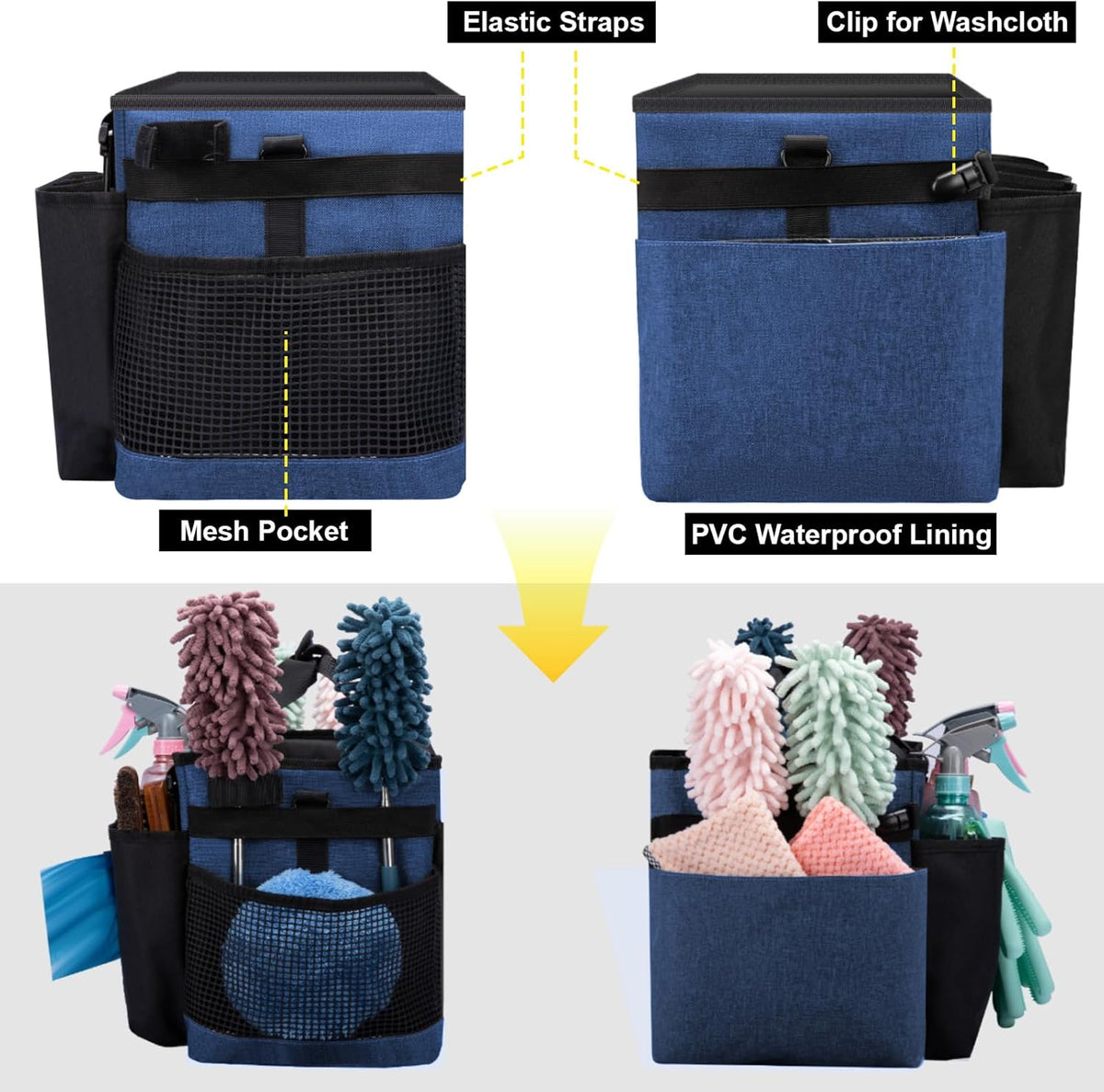 Wearable Large Cleaning Caddy Bag for Housekeeper, Clean Supply Organizer with Adjustable Shoulder