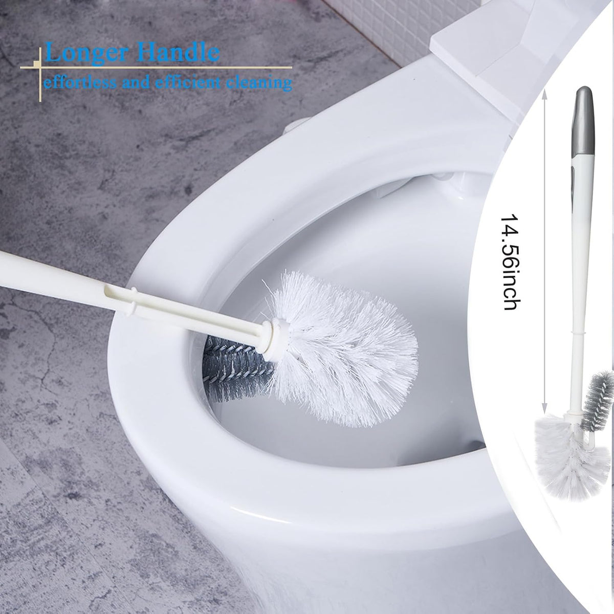 2 Pack Toilet Bowl Brush Without Holder for Bathroom, Under-Rim Double Brush Head, Long Handle