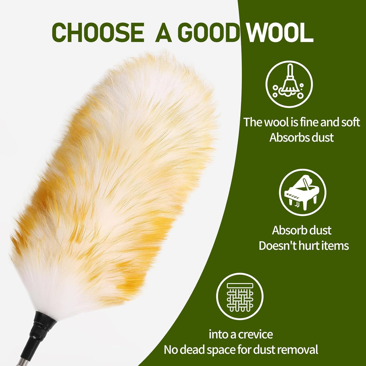 Extendable Lambswool Duster 25-64" Retractable Telescopic Handle Removable Head Multi-Surface