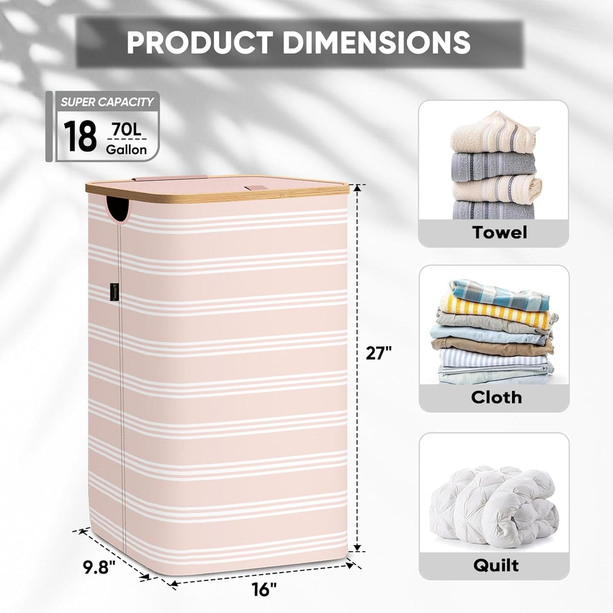 BALEINE Laundry Hamper with Lid, Tall Laundry Baskets with Bamboo Pull Handles, Large Laundry Bin