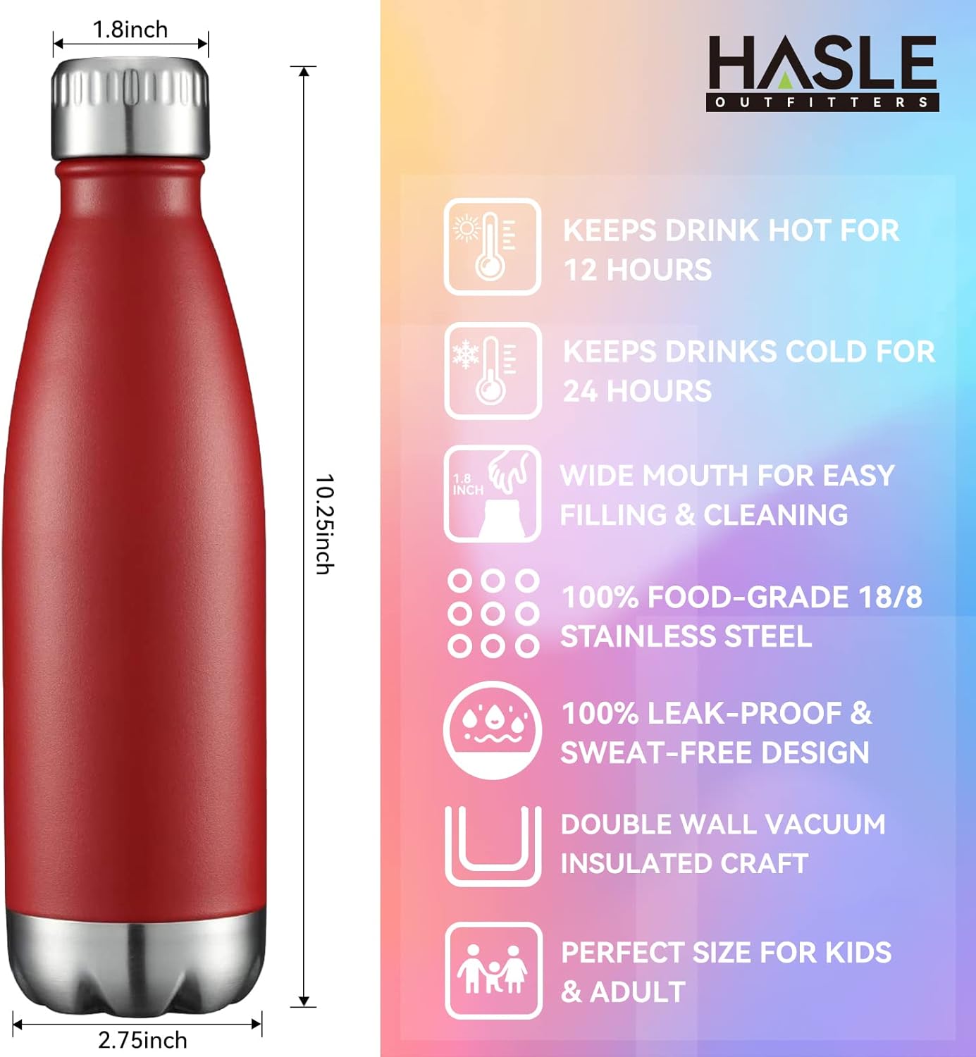 HASLE OUTFITTERS 17oz Stainless Steel Water Bottles Bulk, Vacuum Insulated Water Bottles Double