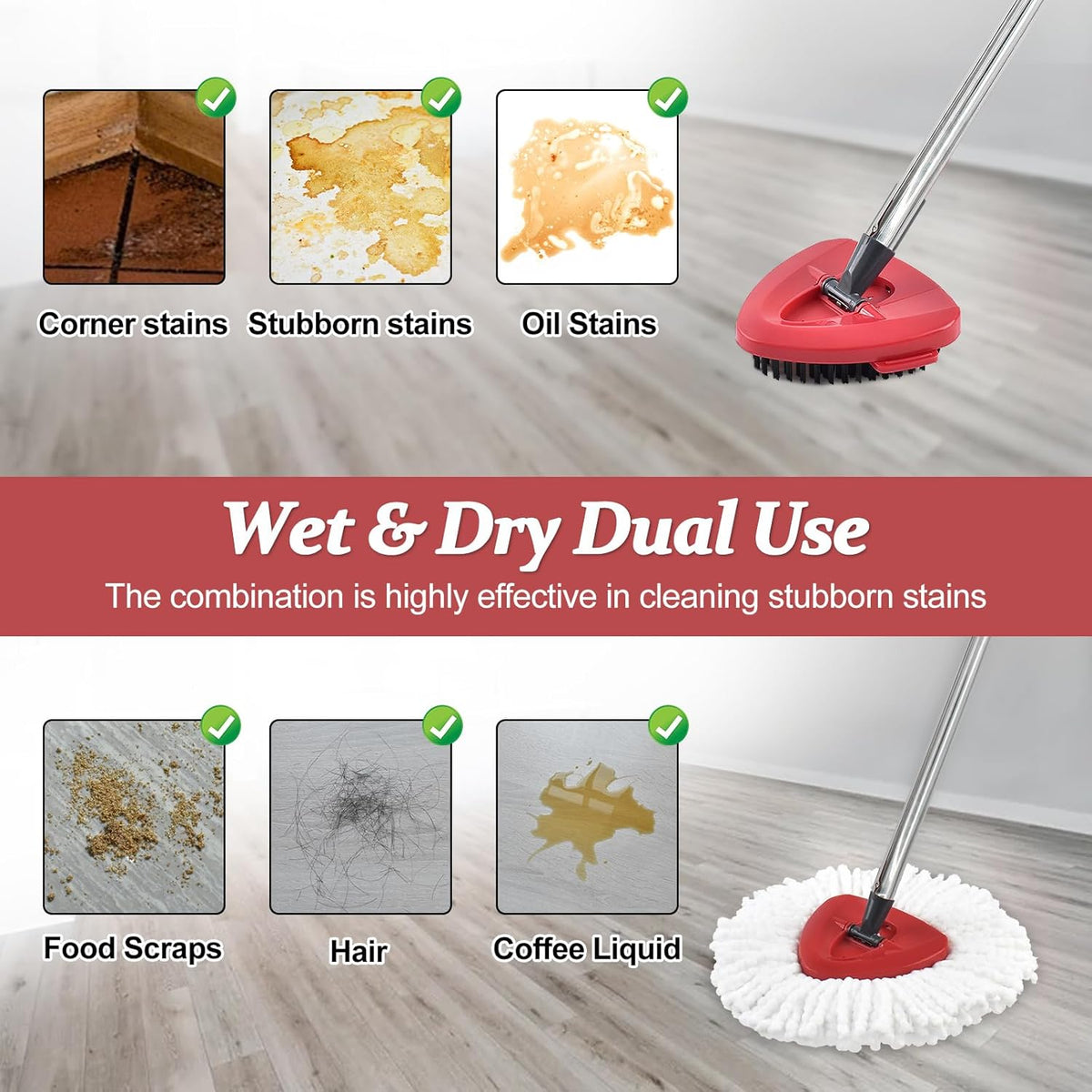 Spin Mop Handle Replacement for Ocedar, Mop Heads Replacements Compatible with O-Cedar EasyWring