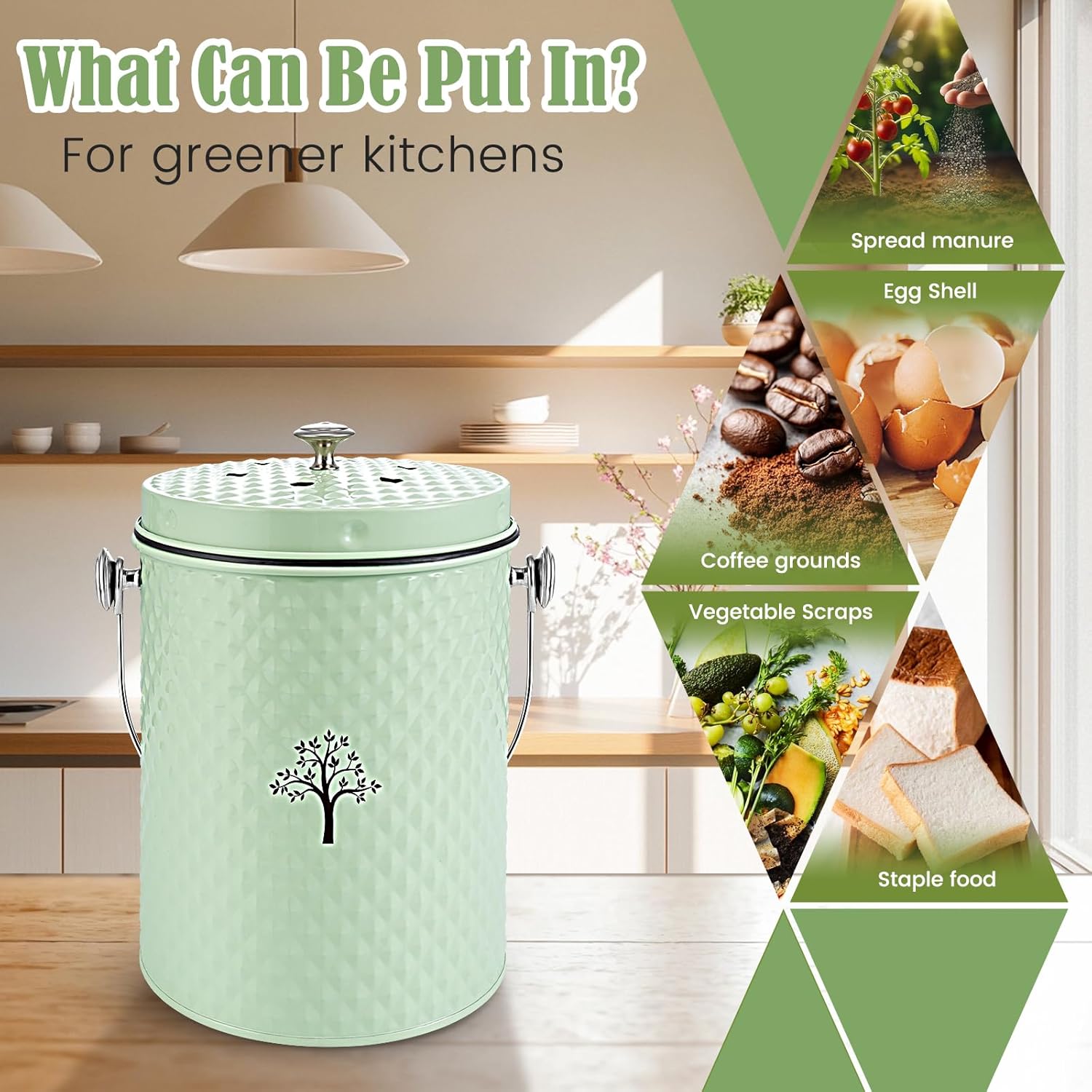 AOSION Countertop Compost Bin Kitchen，Odorless Indoor Compost Bin with Lid and Compost Bags,Compost