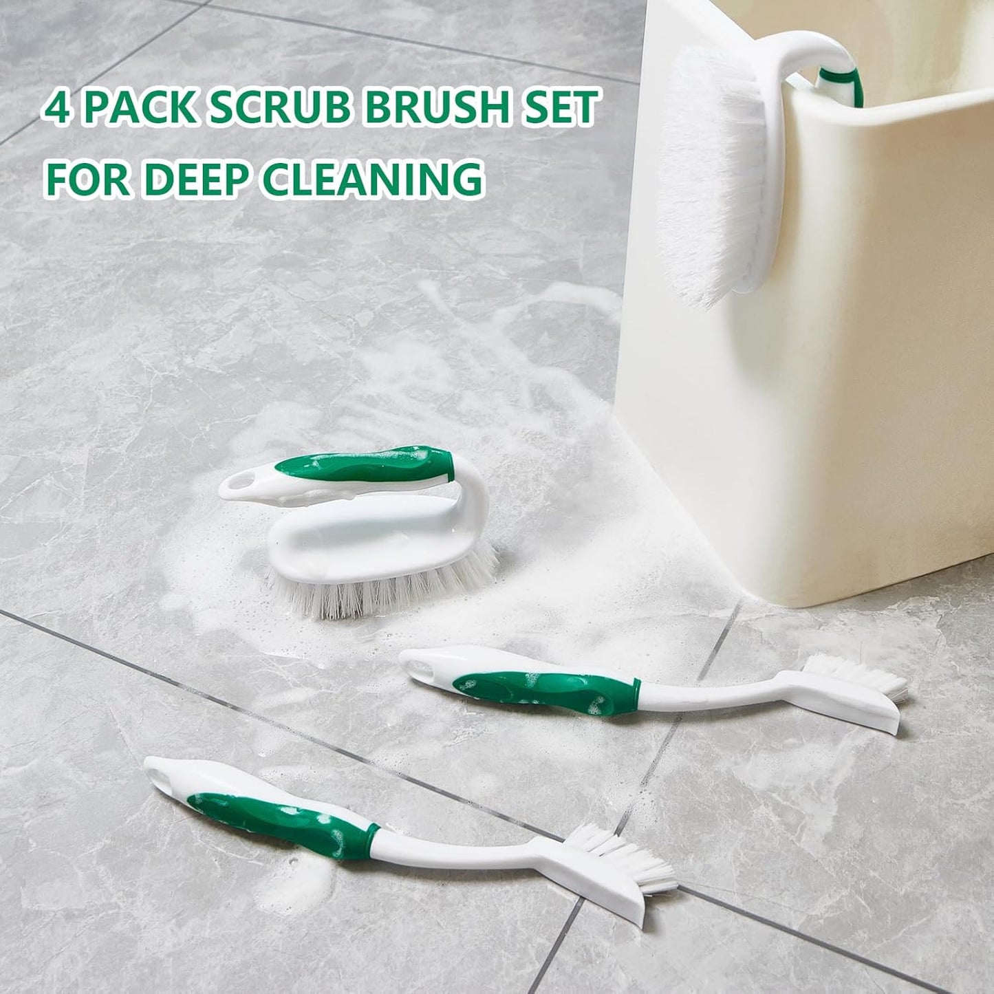 Scrub Brush Set, 4 Pack Deep Cleaning Brush Kit - 2 Scrub Brush, 2 Tile & Grout Brush with Built-in