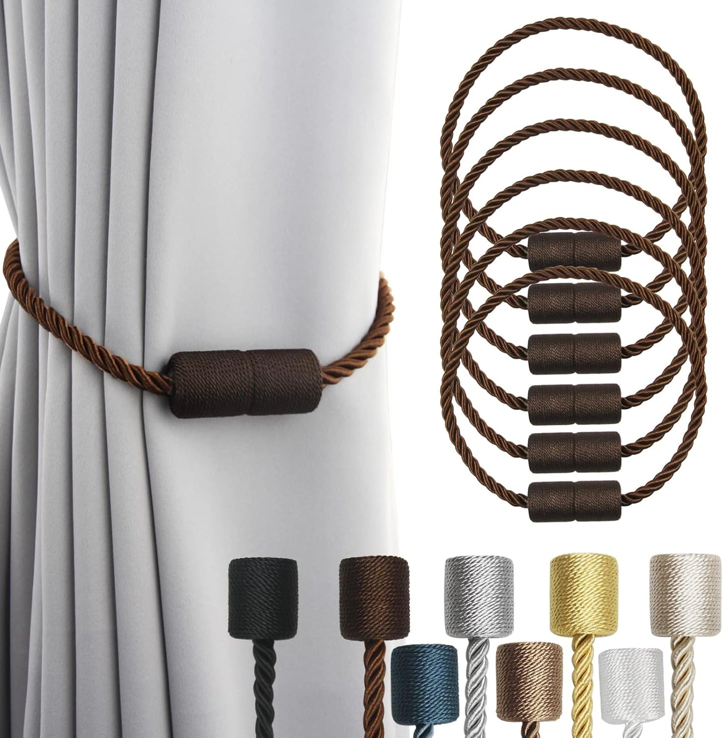 6 Pack Coffee Strong Magnetic Curtain Tiebacks Outdoor Elegant Decorative Tie Backs Modern Rope