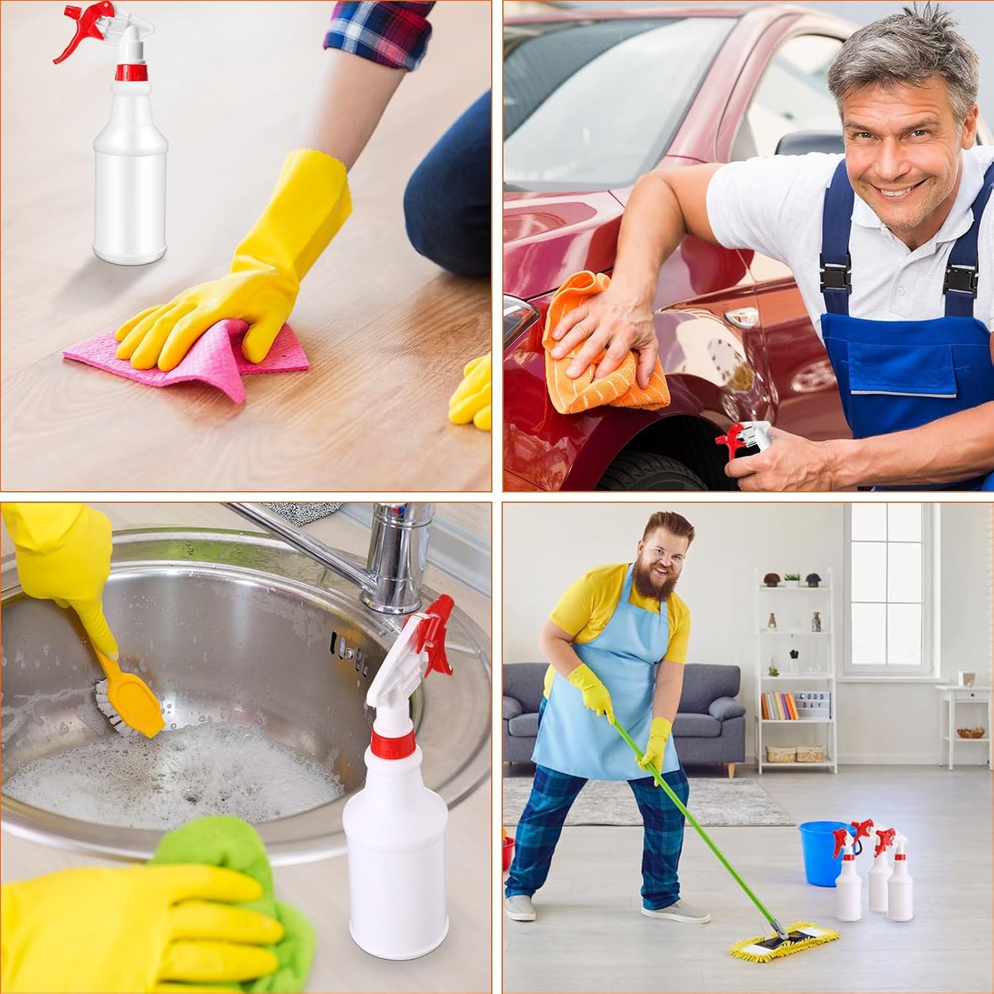 Eccliy 12 Pcs 16 Oz Plastic Spray Bottle, Adjustable Empty Reusable Sprayer for Cleaning, Planting