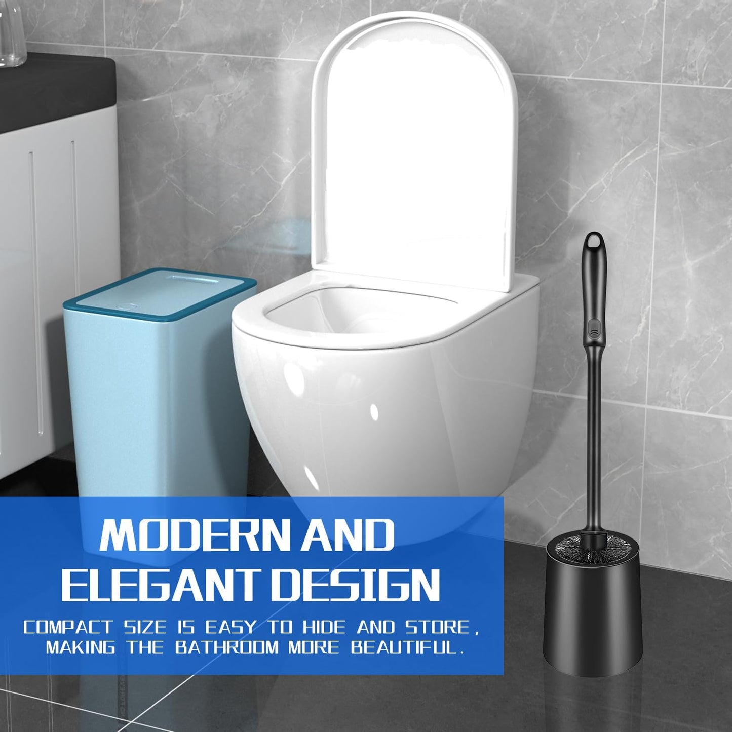 Toilet Brush and Holder 2 Pack with Long Handle - Non-Slip Grip Toilet Bowl Brush Set for Deep