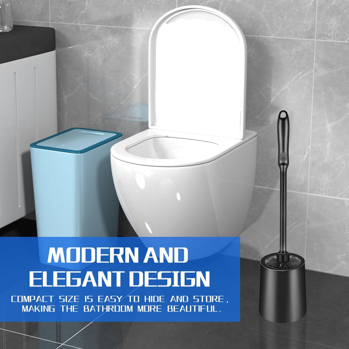 Toilet Brush and Holder 2 Pack with Long Handle - Non-Slip Grip Toilet Bowl Brush Set for Deep