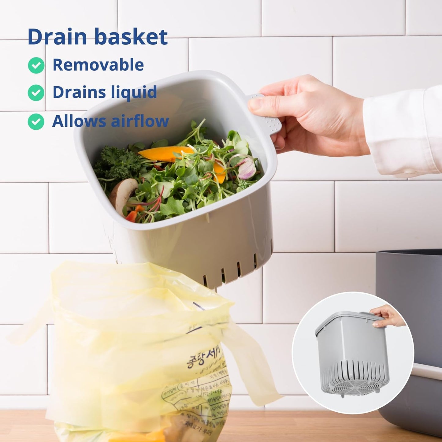 Blue Ginkgo Kitchen Compost Bin [2.6L / 0.69 GAL] – Filter-Free, Odor-Tight Countertop Food Waste