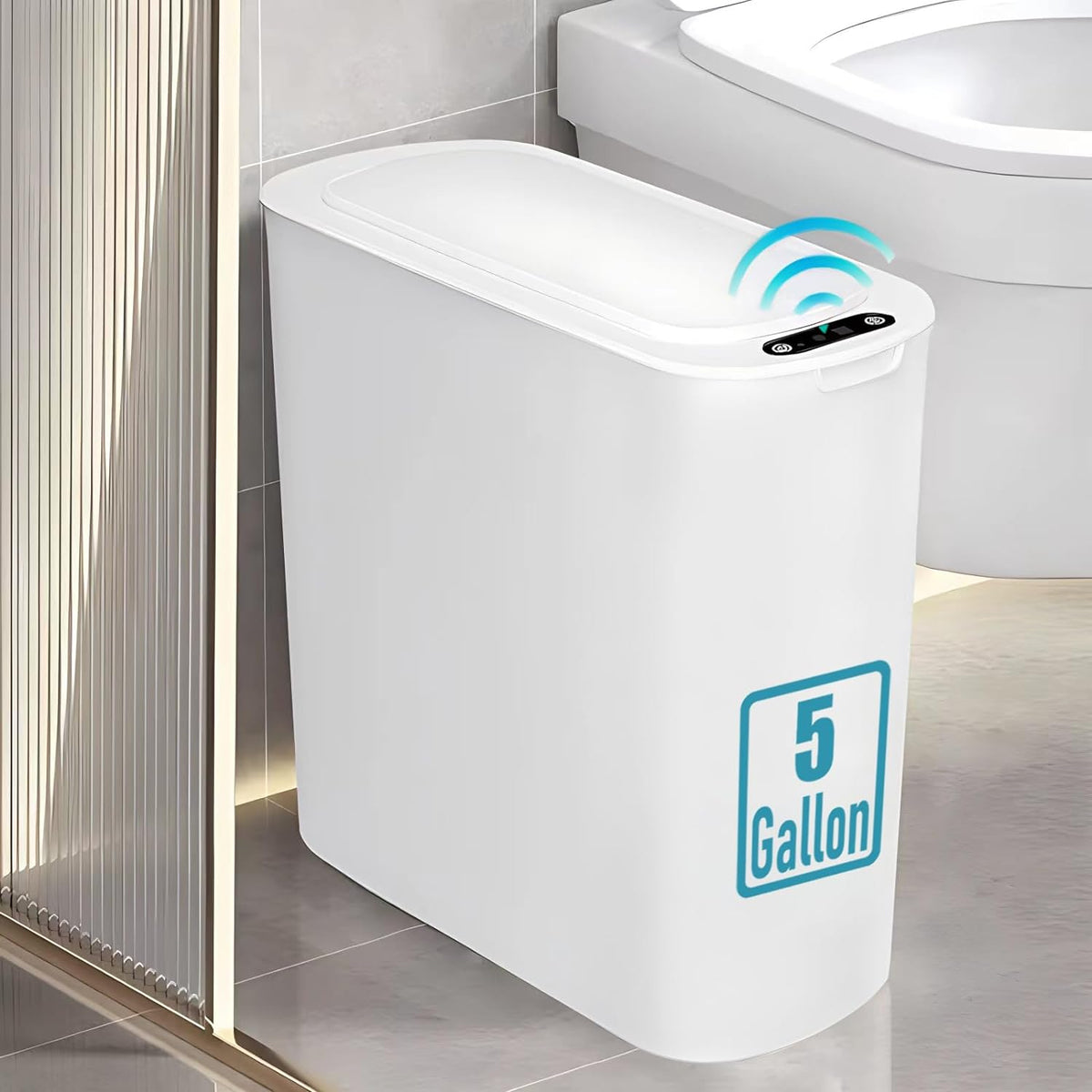 5 Gallon Motion Senor Bathroom Trash Can with Lid, Automatic Garbage Can Touchless, Smart Plastic