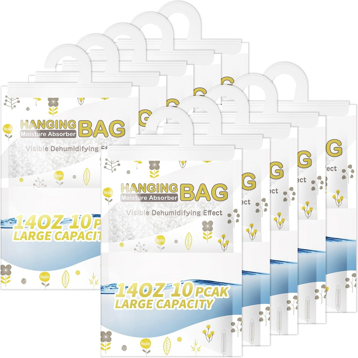 Vacplus Moisture Absorbers, Hanging Closet Dehumidifier Bags, Humidity Packs, Desiccant, Closet