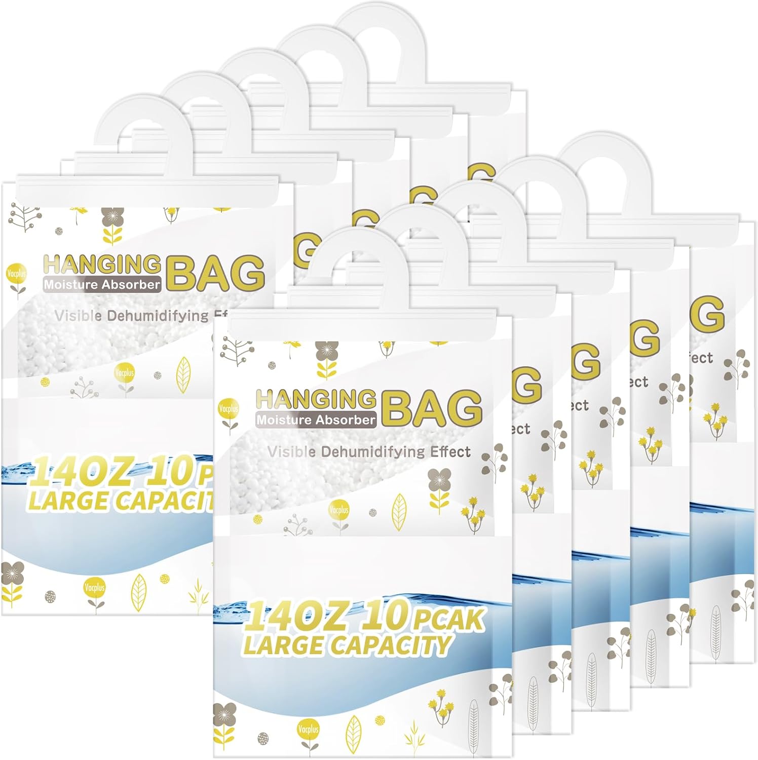 Vacplus Moisture Absorbers, Hanging Closet Dehumidifier Bags, Humidity Packs, Desiccant, Closet