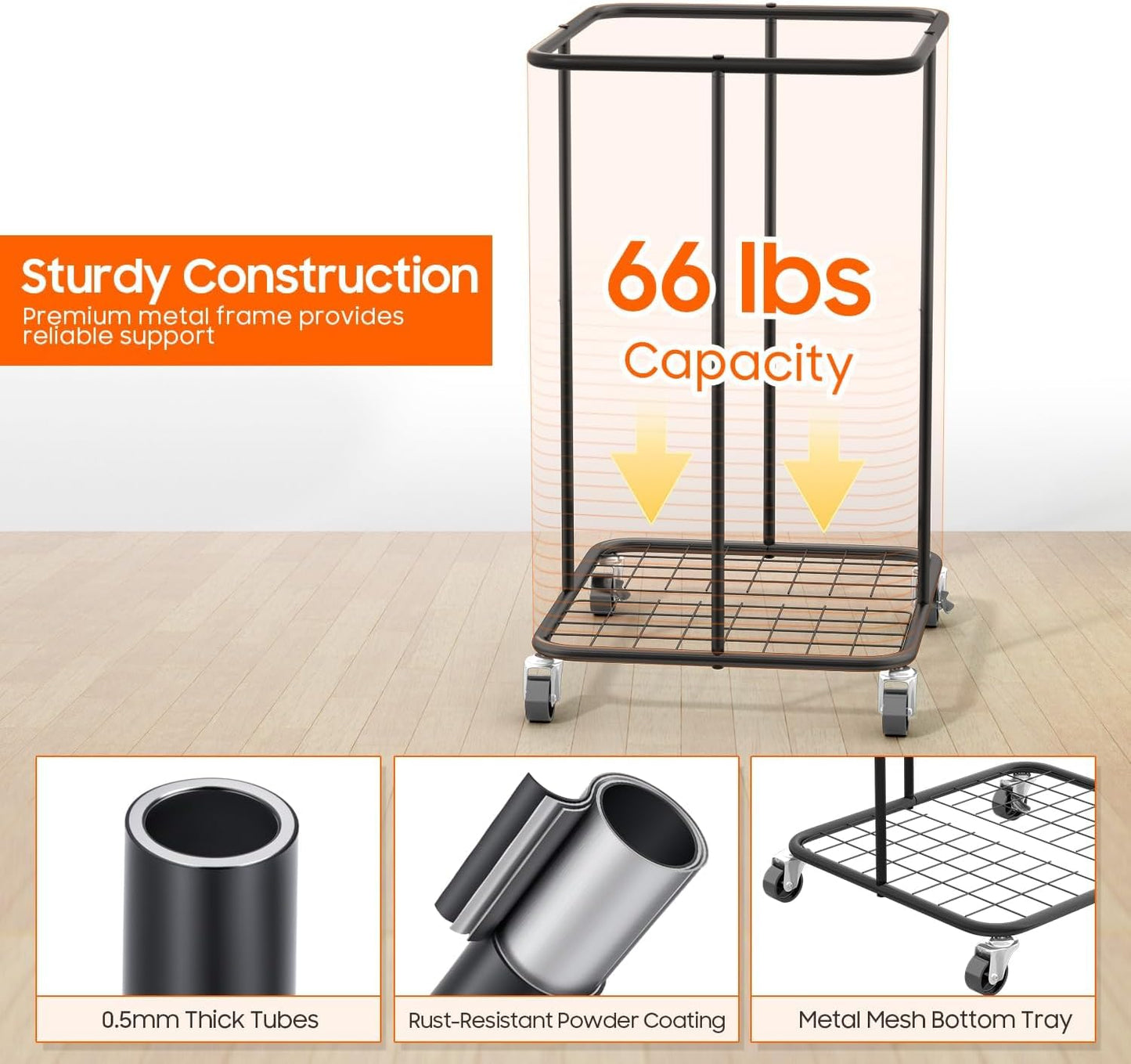 150L Laundry Hamper with Wheels, Rolling Laundry Basket with Metal Frame and Removable Bag, Large &
