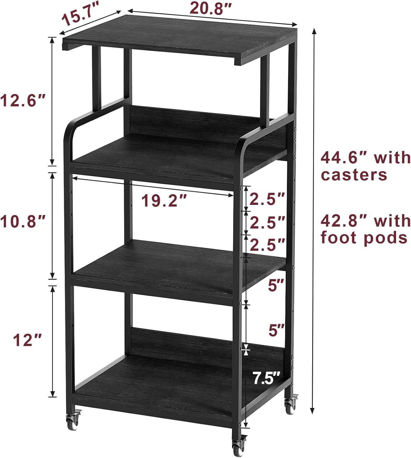 4 Tier Printer Stand with Storage Shelf, Large Tall Printer Table for Home Office, Mobile Printer