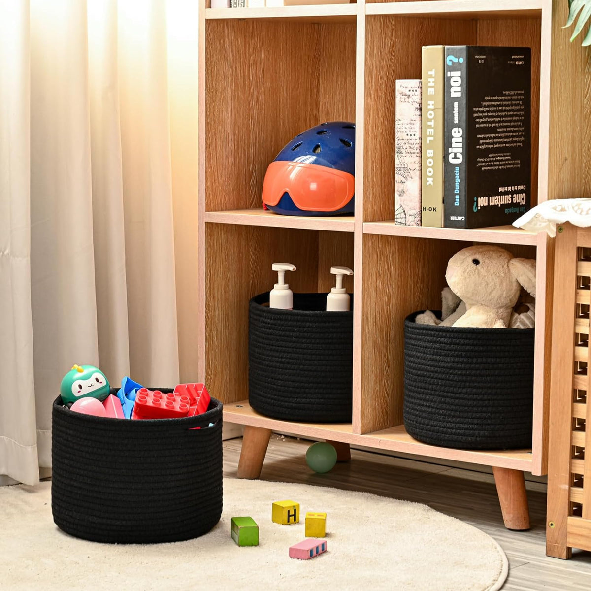Small Black Baskets for Organizing, Storage Baskets for Shelves, Small Woven Basket for Storage