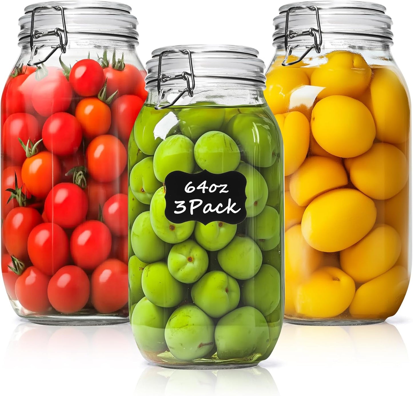 ComSaf Large Glass Jars with Lid 64 oz, Large Mason Jars Set of 3, Glass Canisters with Airtight