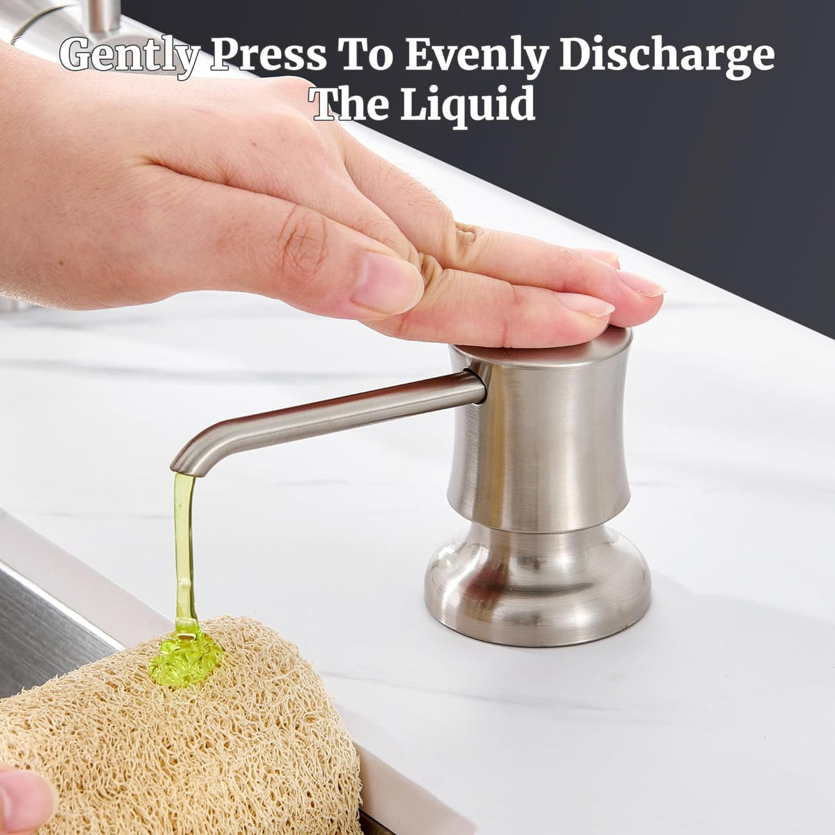 Soap Dispenser for Kitchen Sink Brushed Nickel, Built-in and Refill-from-Top Design with Liquid