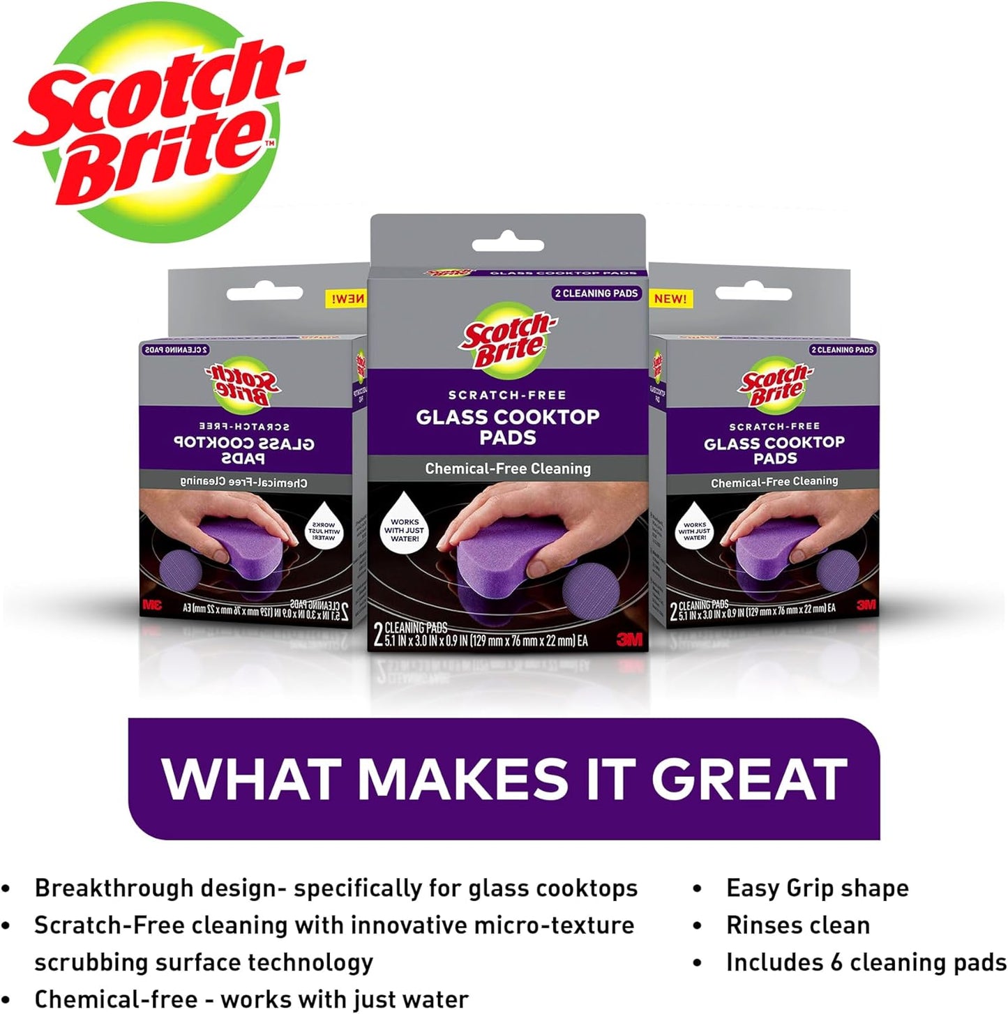 Scotch-Brite Glass Cooktop Pads, Scratch-Free & Non-Abrasive Scrubbers for Glass or Ceramic