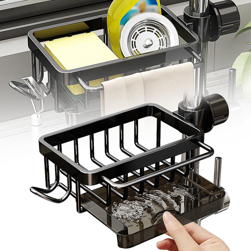 Sink organizer rack for kitchen and bathroom, Kitchen Sink Faucet Organizer with Drip Tray Faucet